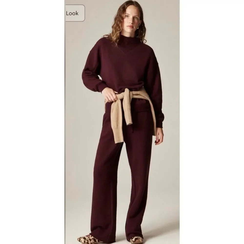 J. Crew Heritage terry wide-leg sweat-pant Maroon NWOT size S